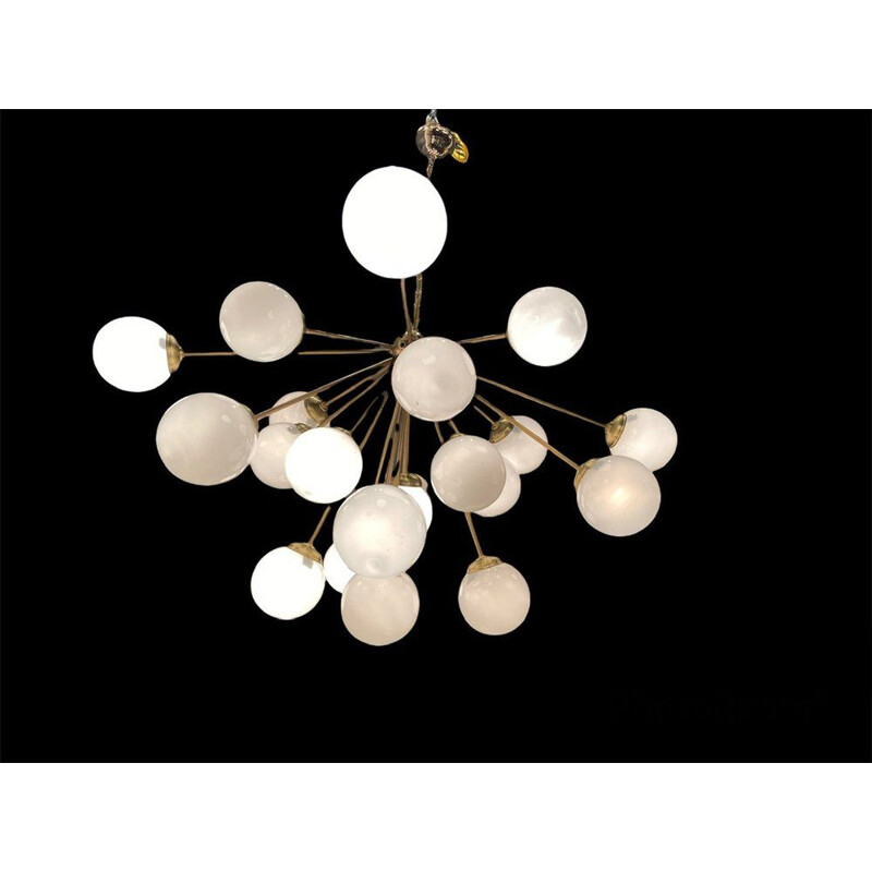 Vintage Sputnik starburst opaline brass chandelier