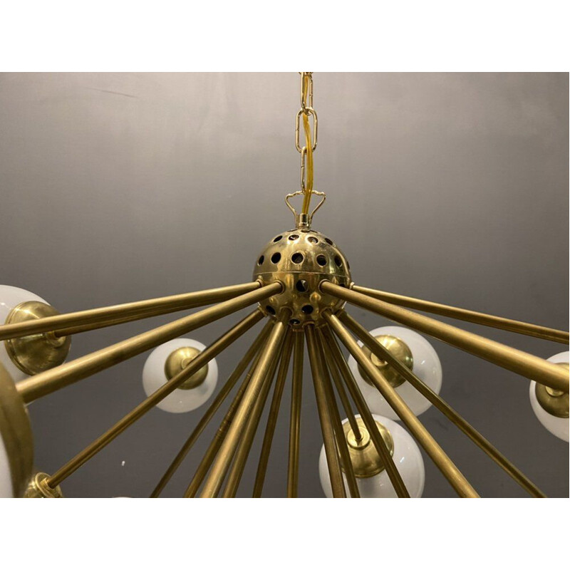 Vintage Sputnik starburst opaline brass chandelier