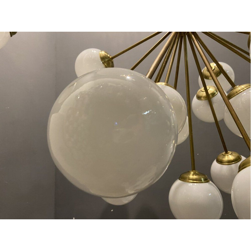 Vintage Sputnik starburst opaline brass chandelier