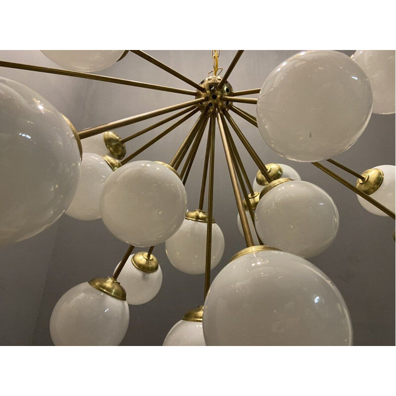 Vintage Sputnik starburst opaline brass chandelier