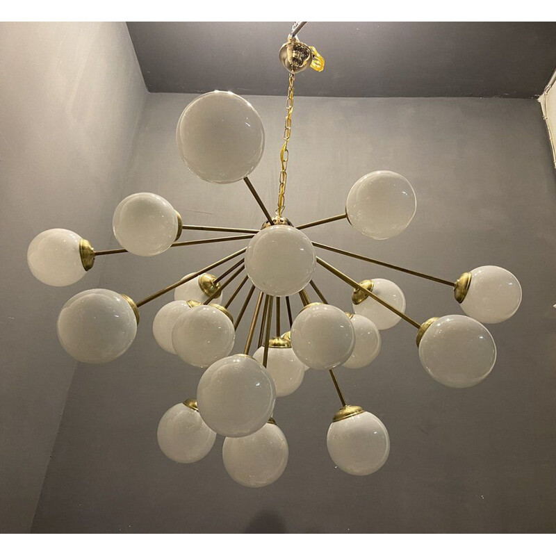 Vintage Sputnik starburst opaline brass chandelier