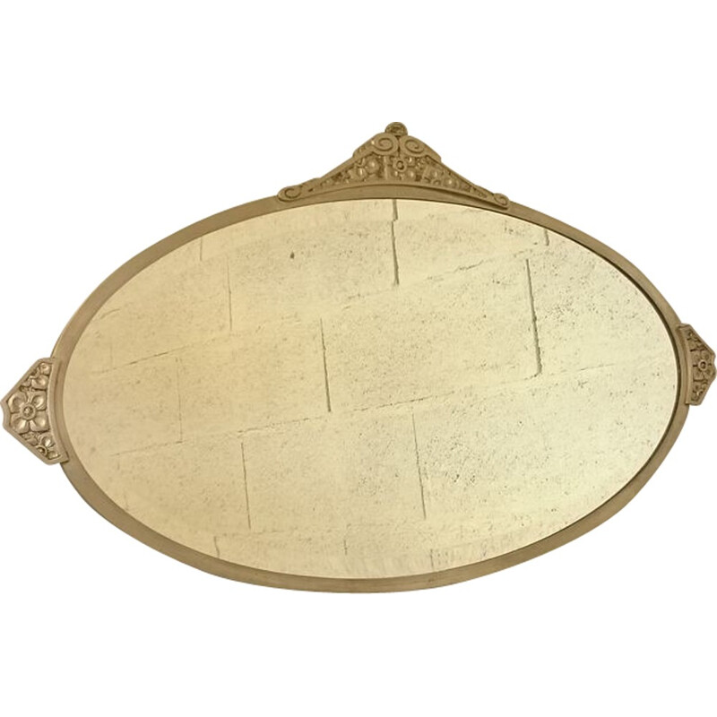 Grand miroir ovale en bronze nickelé - 1930 