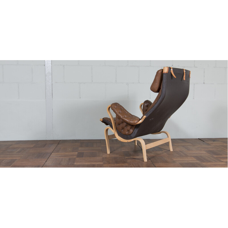 Swedish Dux "Pernilla" armchair in brown leather and wood, Bruno MATHSSON - 1960s