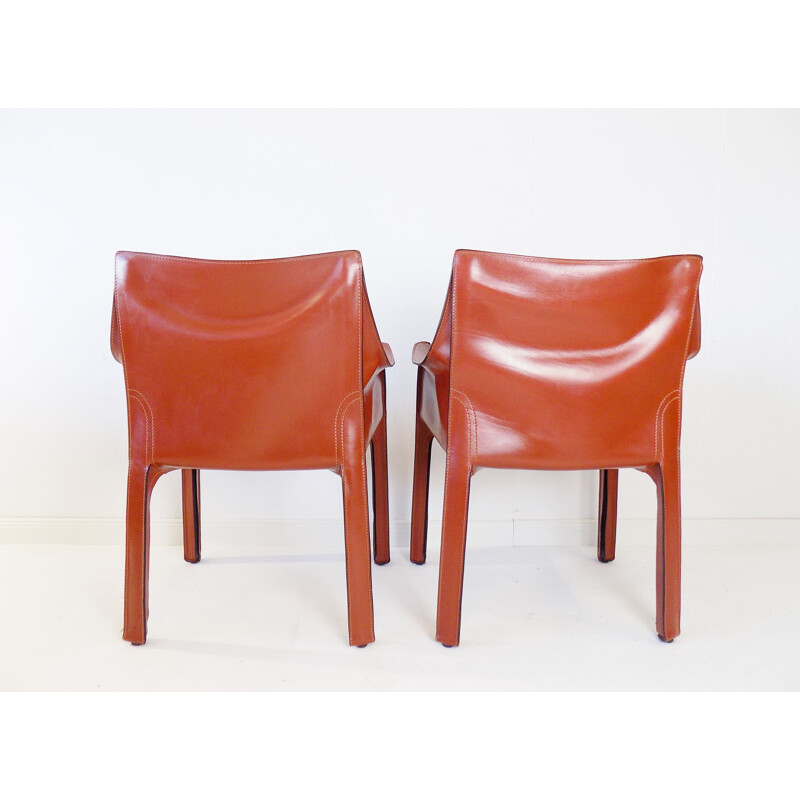 Paire de fauteuils vintage en cuir Cab 413 par Mario Bellini pour Cassina