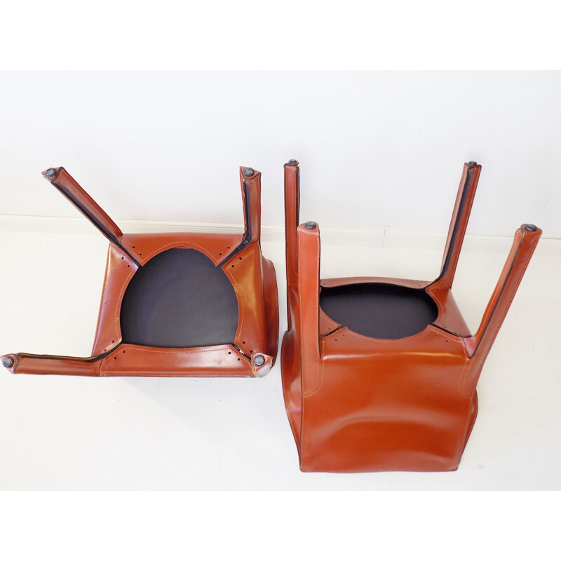 Pair of vintage Cab 413 leather armchairs by Mario Bellini for Cassina