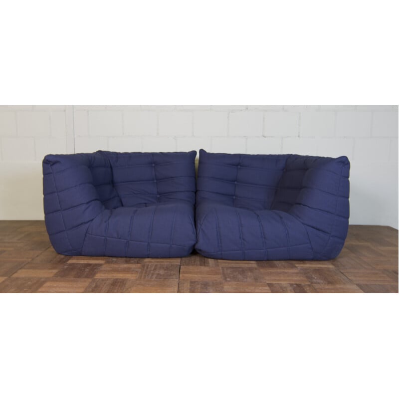 Modular Ligne Roset "Togo" corner sofa in blue fabric, Michel DUCAROY - 1970s