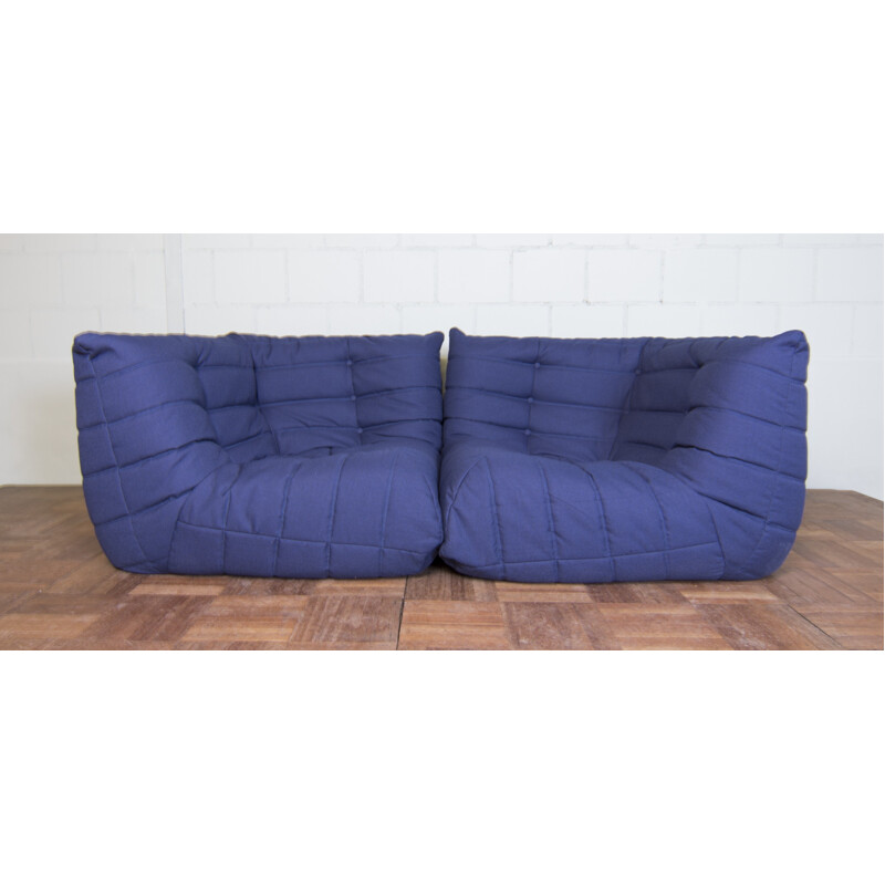 Modular Ligne Roset "Togo" corner sofa in blue fabric, Michel DUCAROY - 1970s