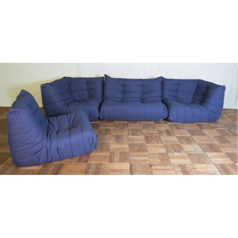 Modular Ligne Roset "Togo" corner sofa in blue fabric, Michel DUCAROY - 1970s