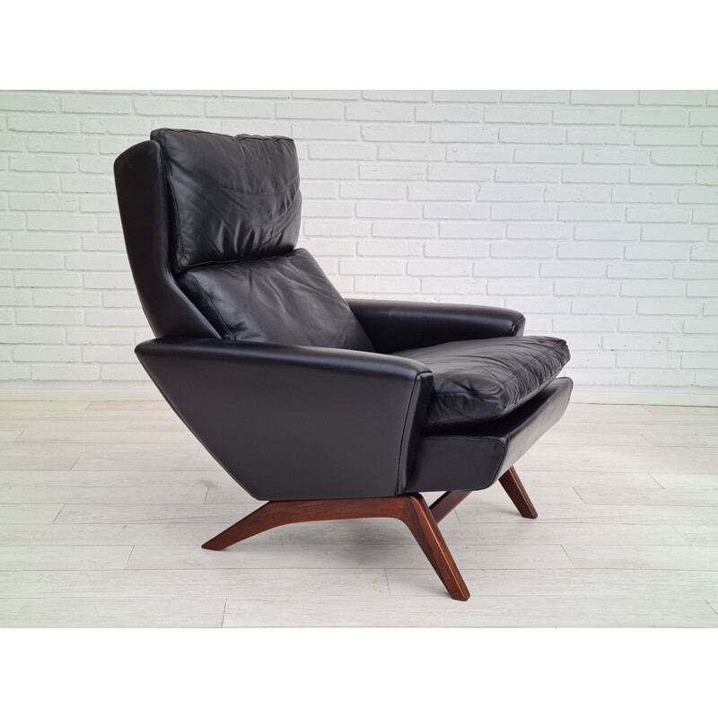 Vintage Danish black leather and rosewood armchair by Georg Thams for Vejen Polstermøbelfabrik, 1968