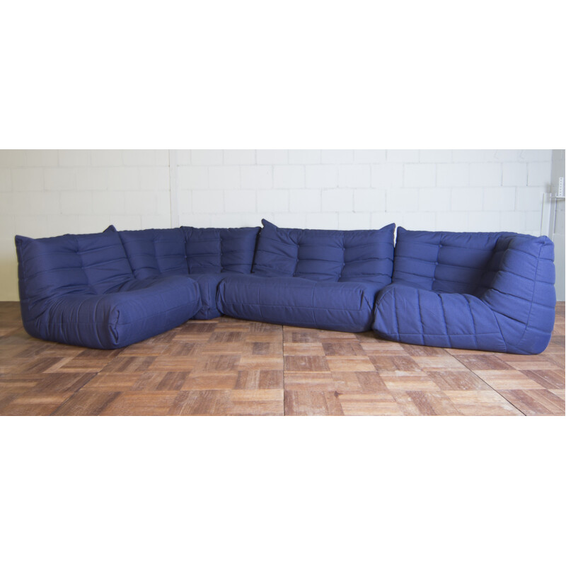 Modular Ligne Roset "Togo" corner sofa in blue fabric, Michel DUCAROY - 1970s