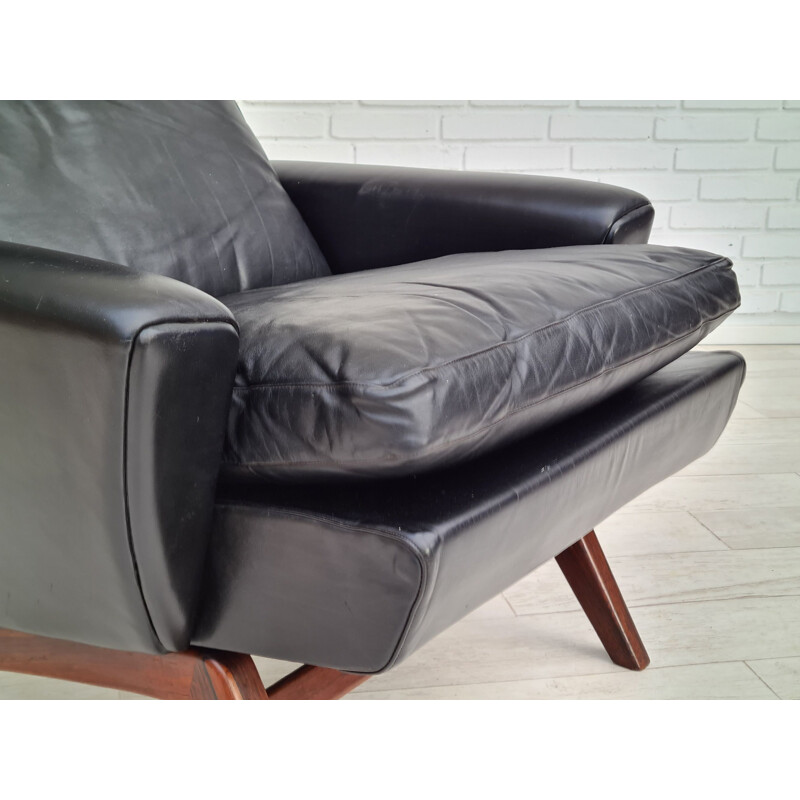 Vintage Danish black leather and rosewood armchair by Georg Thams for Vejen Polstermøbelfabrik, 1968