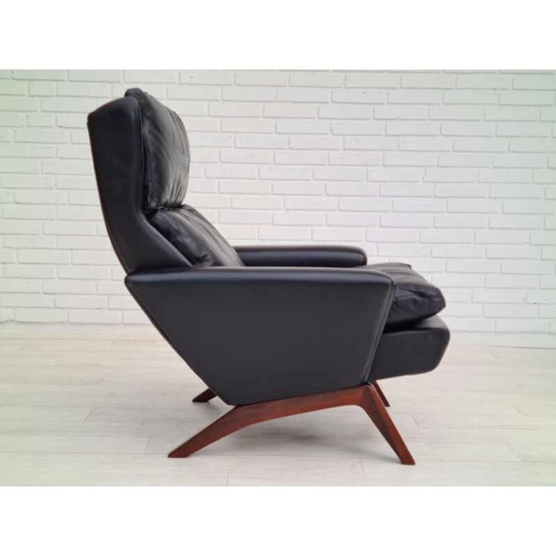 Vintage Danish black leather and rosewood armchair by Georg Thams for Vejen Polstermøbelfabrik, 1968