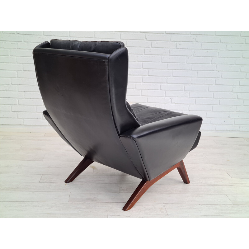 Vintage Danish black leather and rosewood armchair by Georg Thams for Vejen Polstermøbelfabrik, 1968