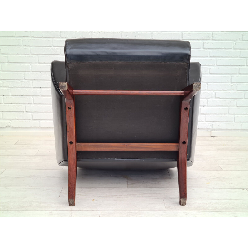 Vintage Danish black leather and rosewood armchair by Georg Thams for Vejen Polstermøbelfabrik, 1968