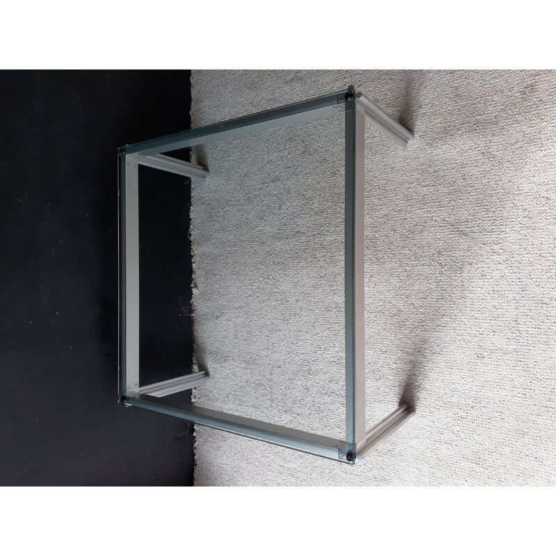 Table basse vintage en aluminium et verre par Georges Ciancimino pour Mobilier international