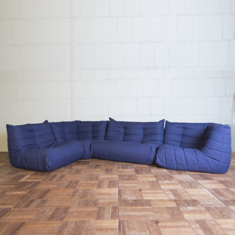 Modular Ligne Roset "Togo" corner sofa in blue fabric, Michel DUCAROY - 1970s