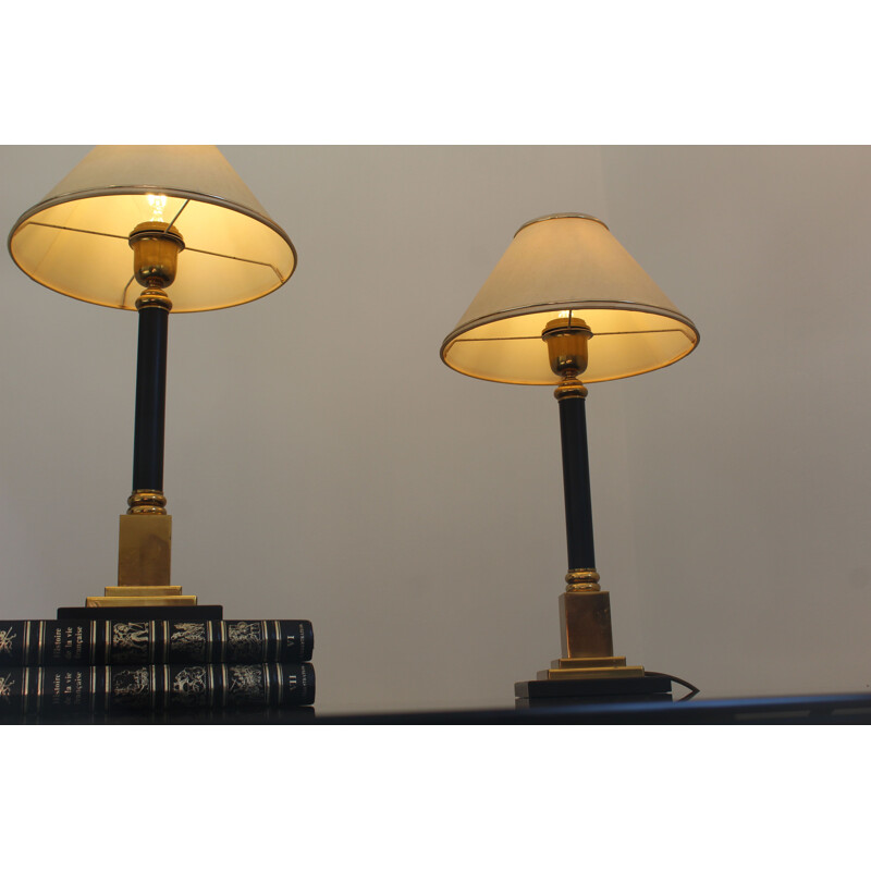 Pair of vintage brass table lamps, Italy 1970s