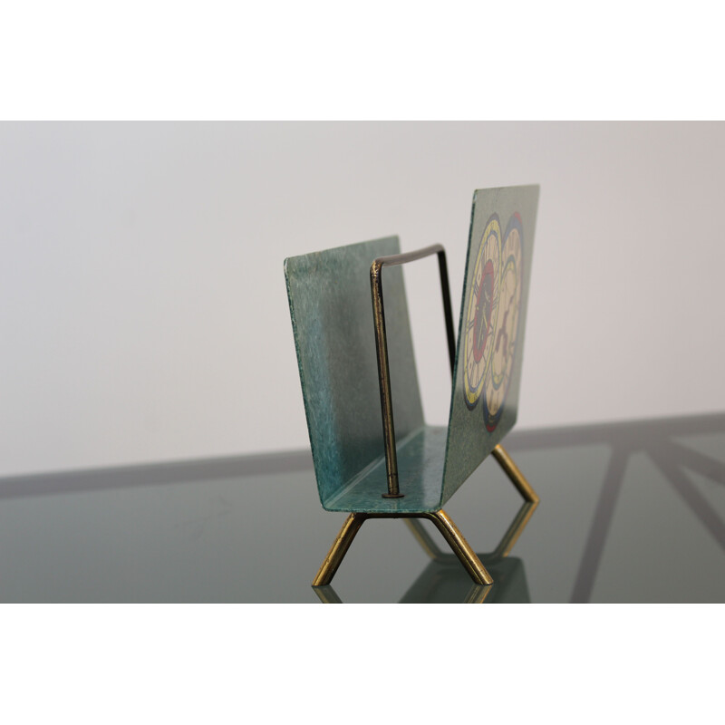 Vintage metal and brass magazine rack, Italy 1950s