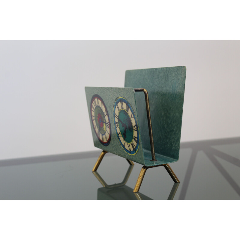 Vintage metal and brass magazine rack, Italy 1950s