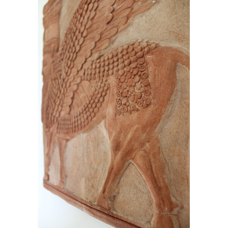 Terracotta vintage bas-relief depicting an Assyrian-Babylonian divinity by Taff, Italy 1950s