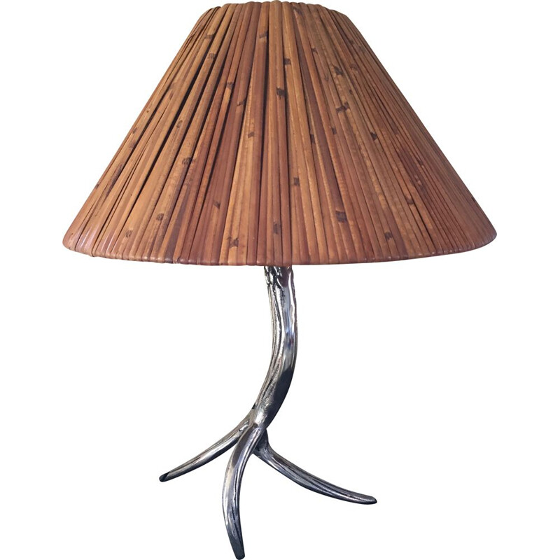 Vintage wood and bamboo lamp, 1970