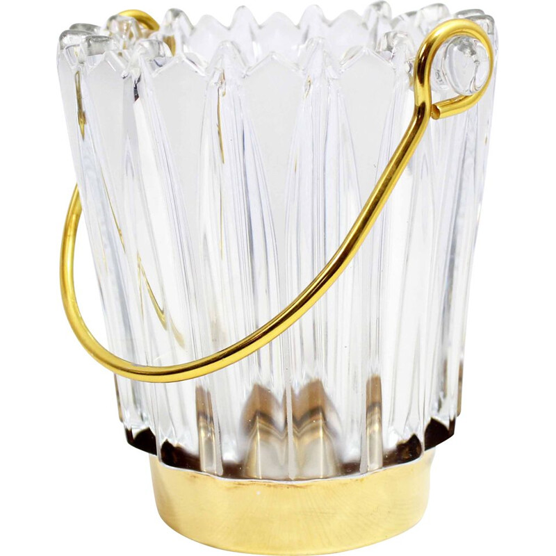 Vintage glass and brass ice bucket, 1960-1970