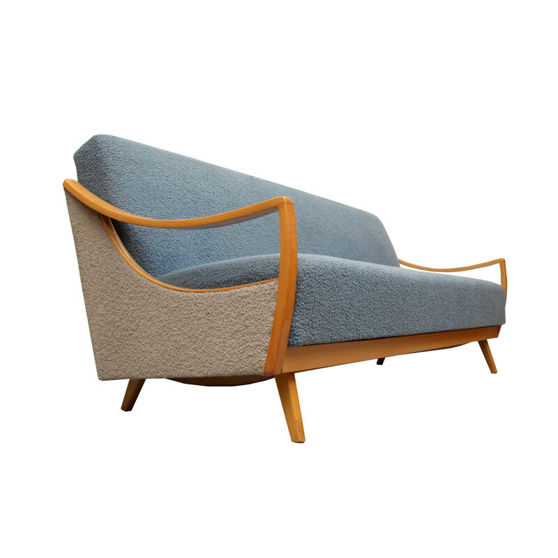 Convertible bicolor sofa in fabric and wood - 1950s