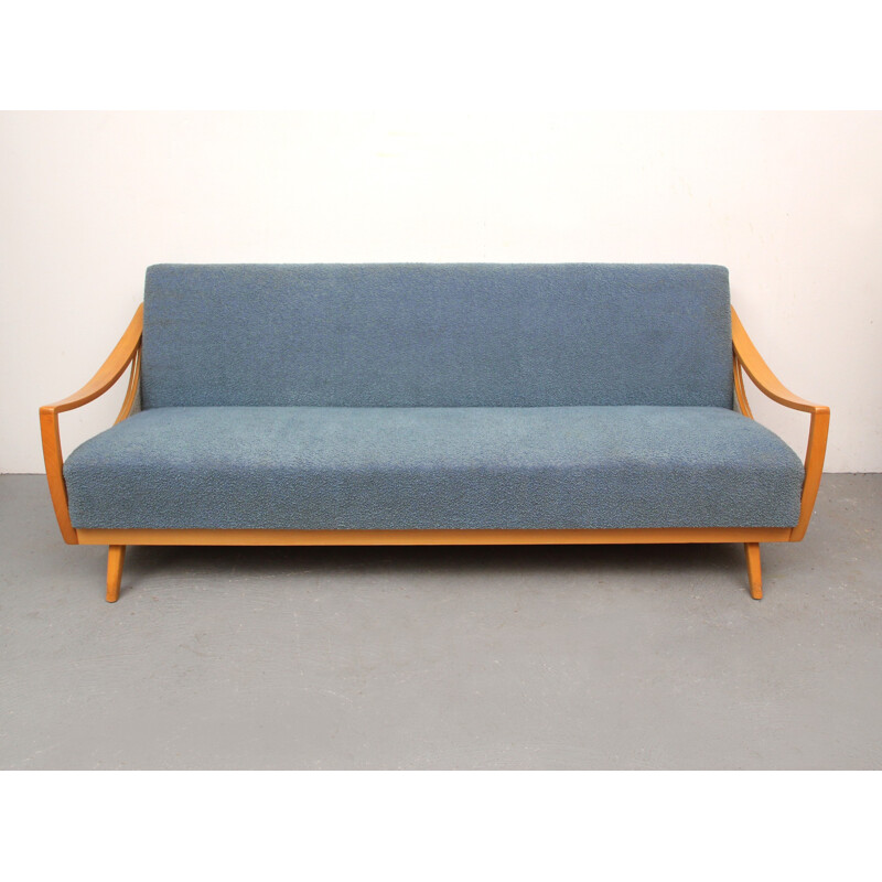 Convertible bicolor sofa in fabric and wood - 1950s
