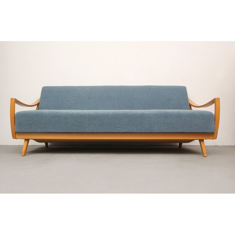 Convertible bicolor sofa in fabric and wood - 1950s
