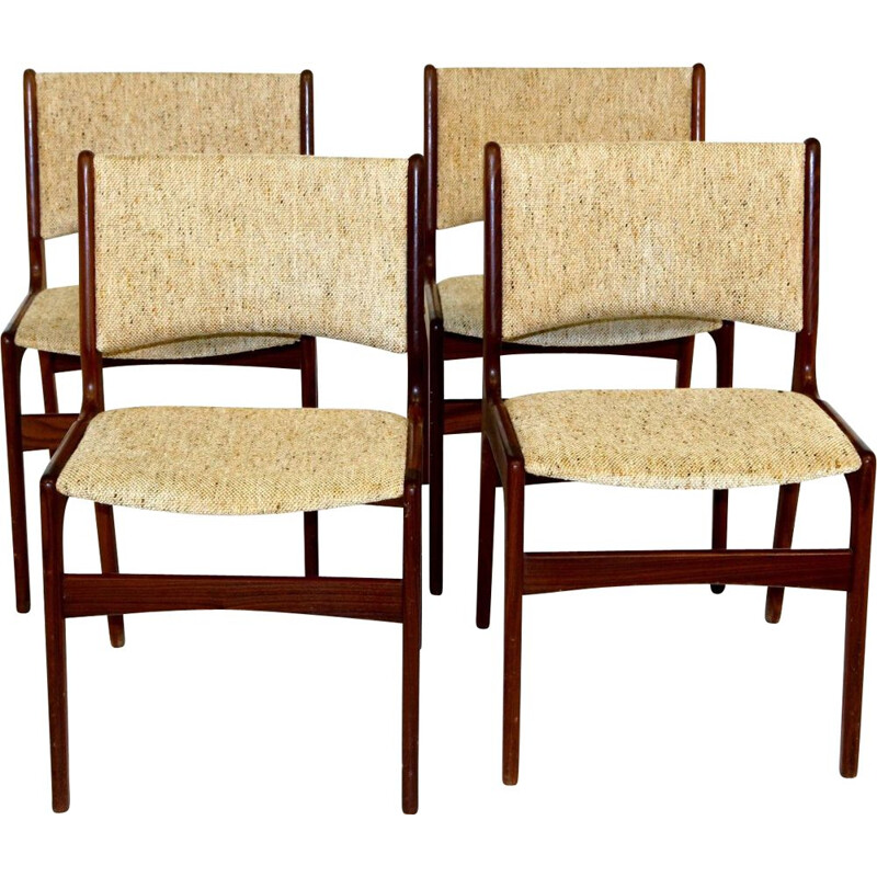 Set of 4 vintage chairs in teak and marled beige wool, Denmark 1960