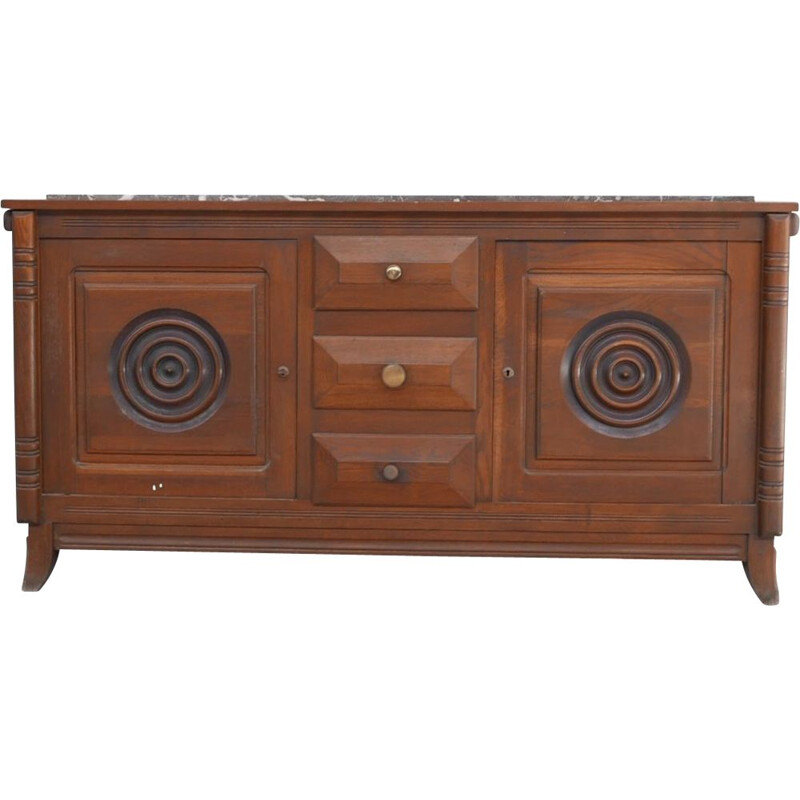 Vintage art deco sideboard in oak and marble, France 1930