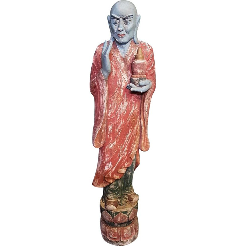 Vintage Chinese wooden Buddhist Monk