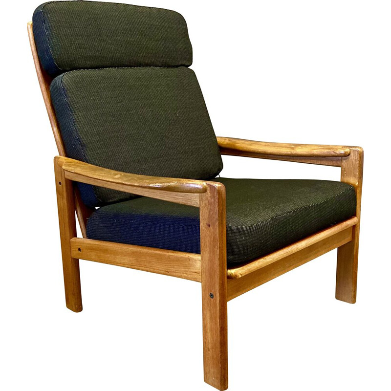 Scandinavian vintage teak and linen armchair, 1950