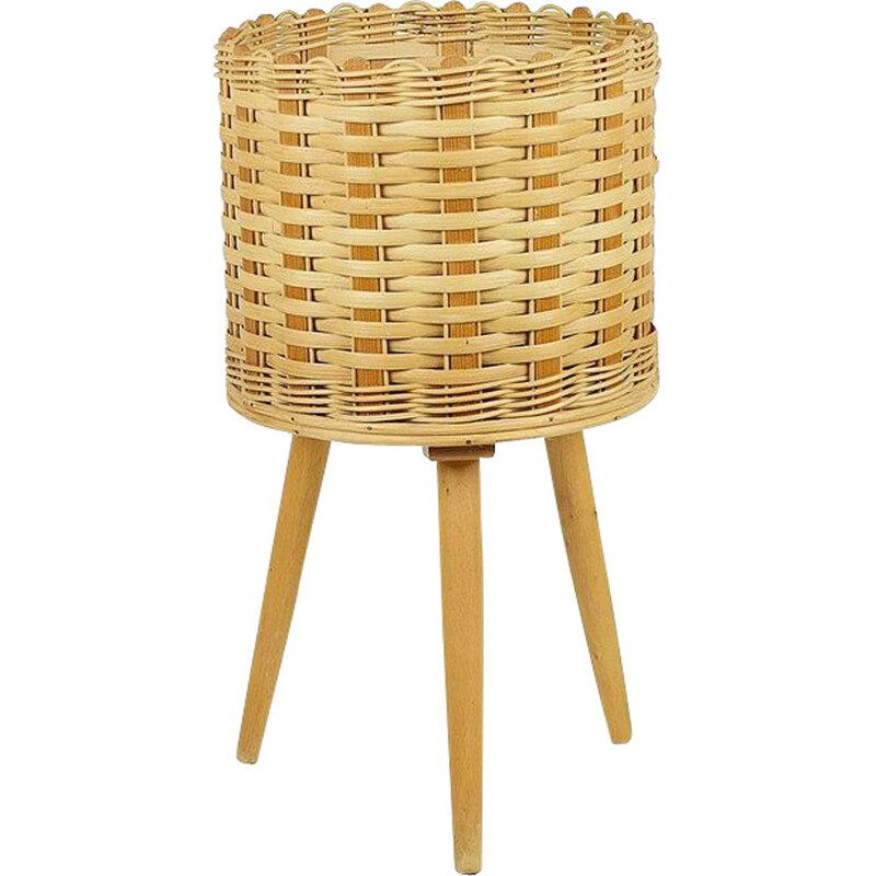 Vintage-Blumenbeet aus Rattan-Korb, 1970