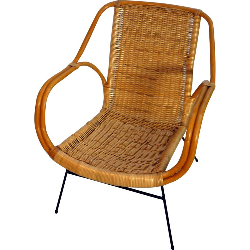 Vintage bamboo and wicker armchair