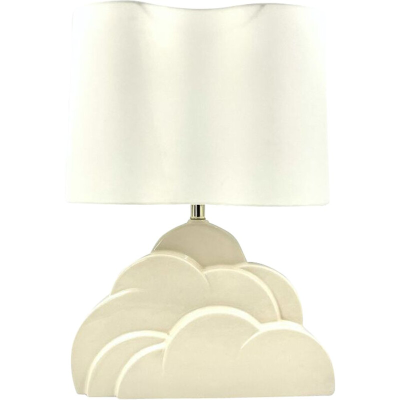 Lampe de table vintage "Cloud 9" base en céramique craquelée blanche, USA 1970