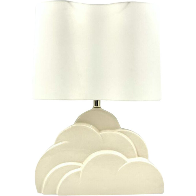 Vintage "Cloud 9" table lamp white craquelé ceramic base, USA 1970s