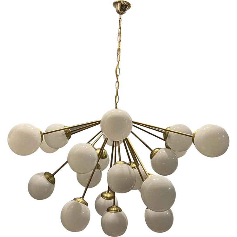 Vintage Sputnik starburst opaline brass chandelier