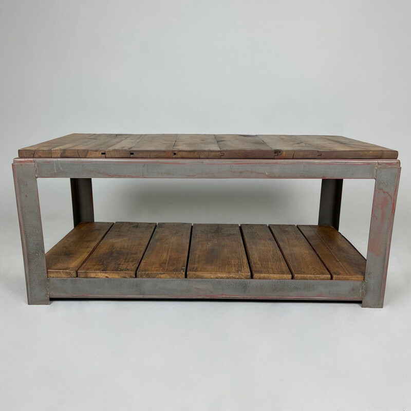 Vintage steel and wood coffee table, Czechoslovakia