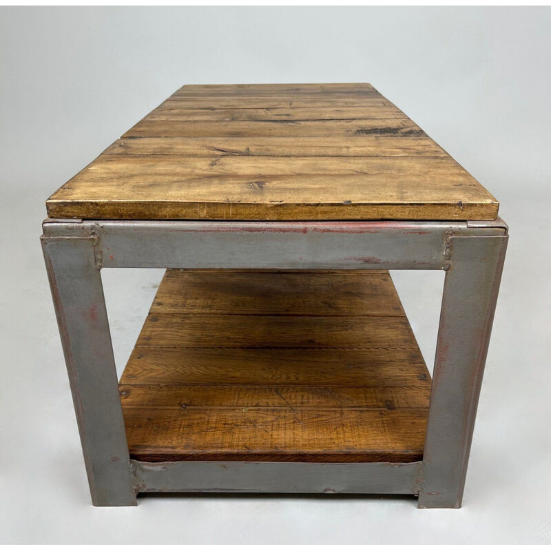 Vintage steel and wood coffee table, Czechoslovakia