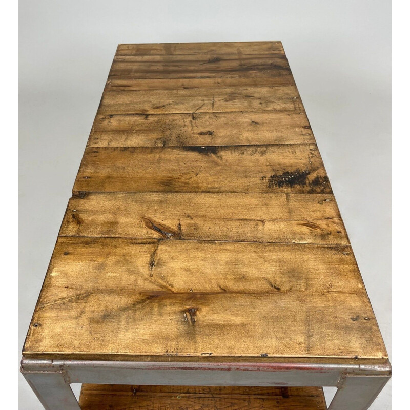 Vintage steel and wood coffee table, Czechoslovakia