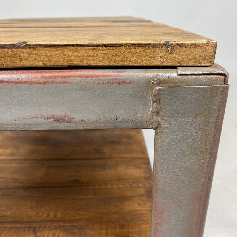 Tavolino vintage in acciaio e legno, Cecoslovacchia