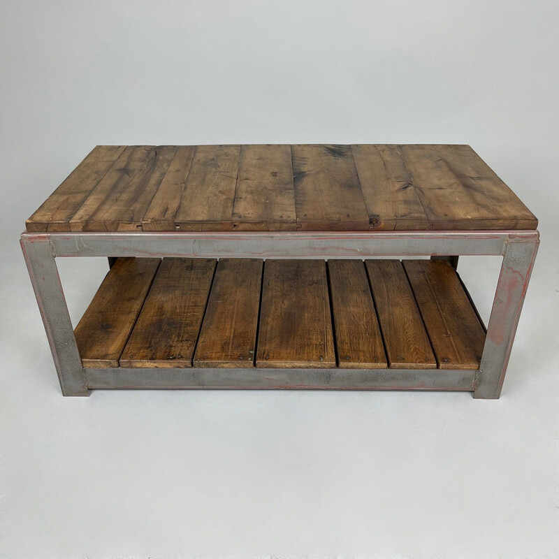 Vintage steel and wood coffee table, Czechoslovakia