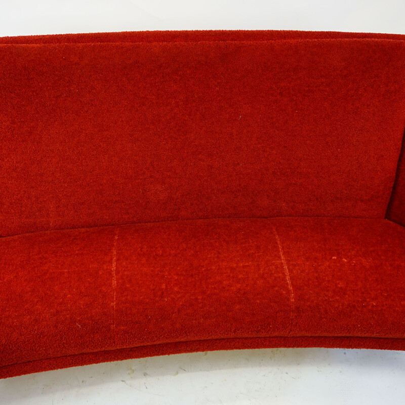 Red Italian mid century 3 seat sofa with brass legs