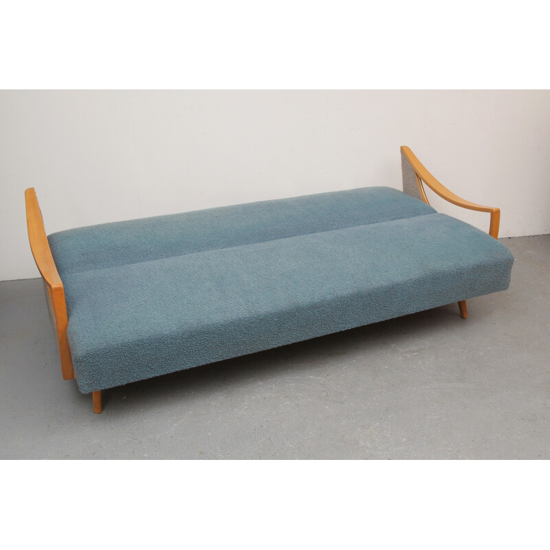 Convertible bicolor sofa in fabric and wood - 1950s