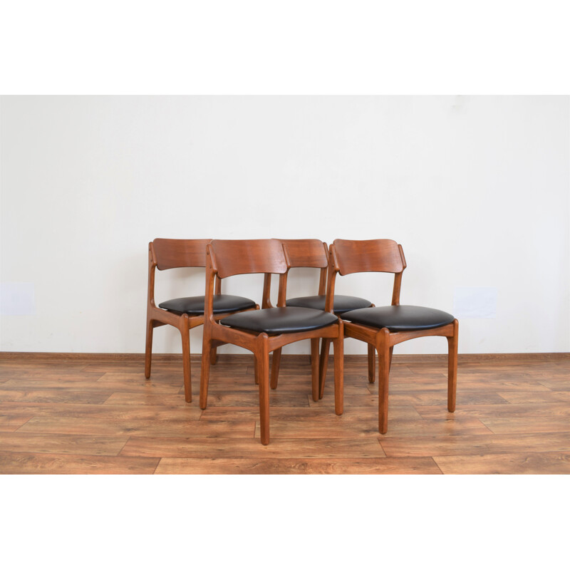 Ensemble de 4 chaises danoises vintage en teck et cuir par Erik Buch, 1960