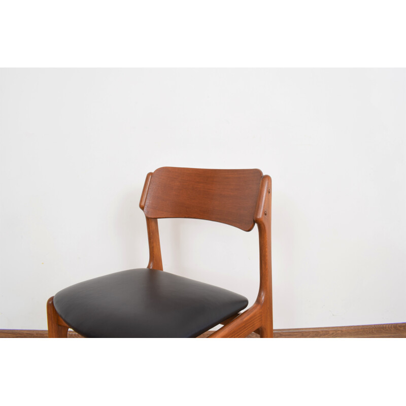 Ensemble de 4 chaises danoises vintage en teck et cuir par Erik Buch, 1960