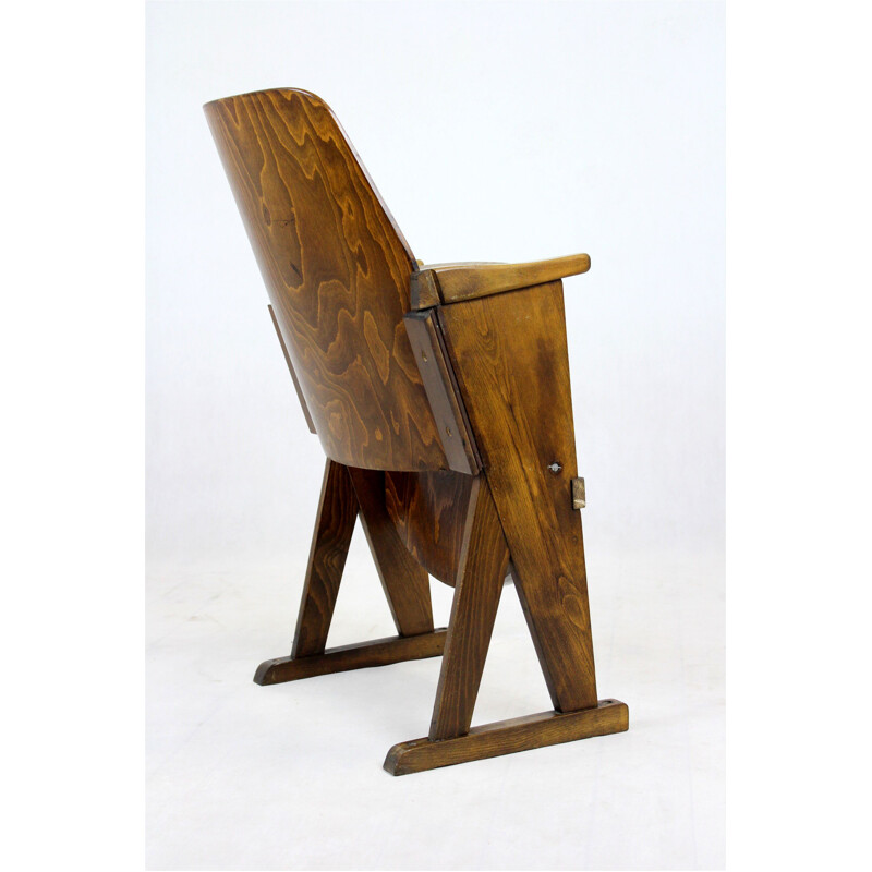 Vintage beech wood cinema chair from Ton, 1960s