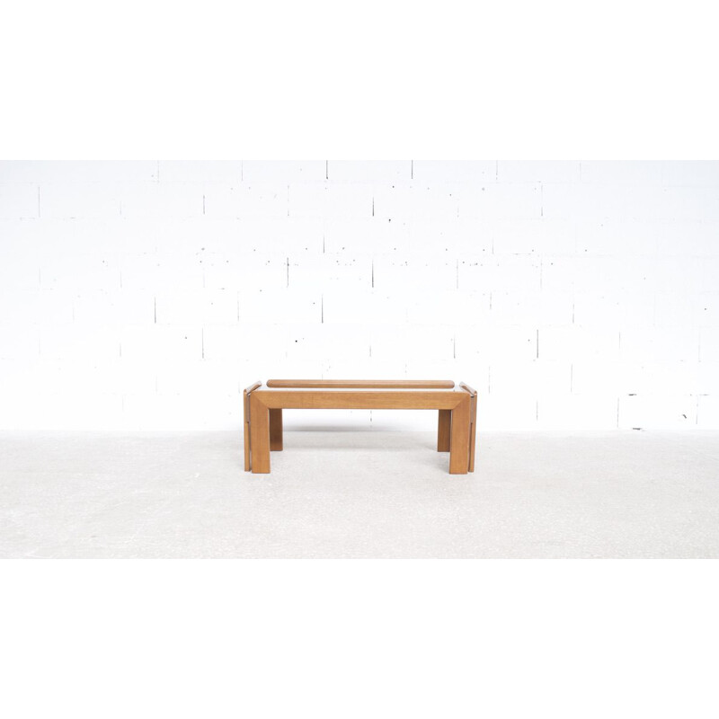 Vintage walnut and blue glass coffee table by Tobia & Afra Scarpa for Cassina, 1970