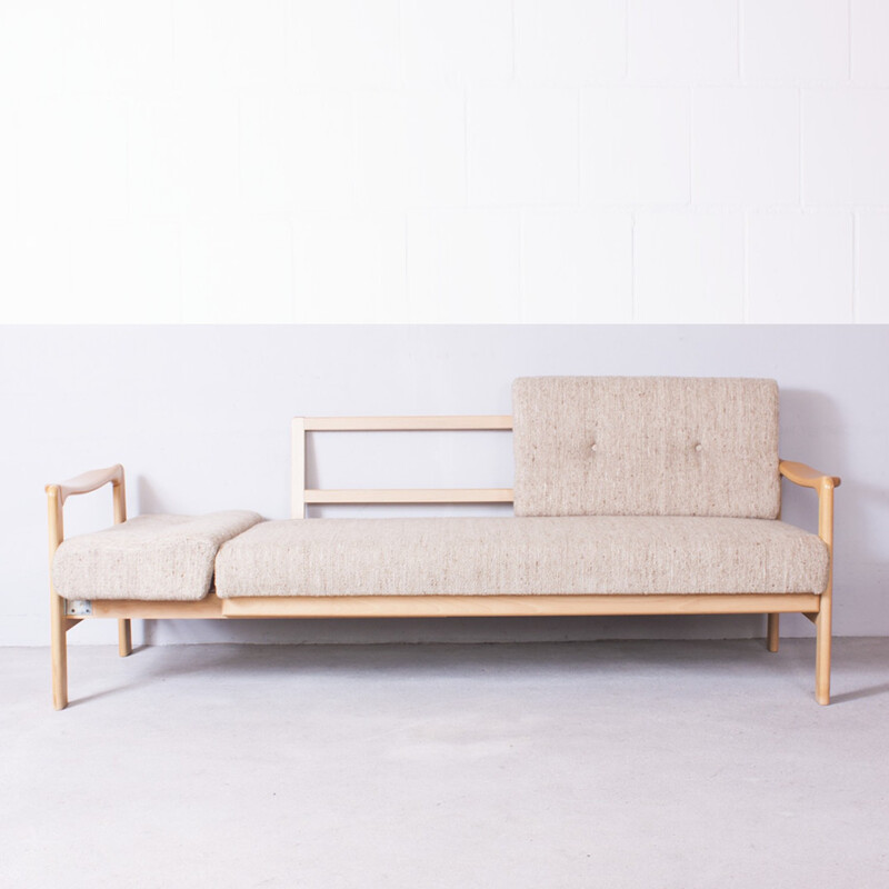 Mid-century daybed in beige wool and birch, Walter KNOLL - 1970s